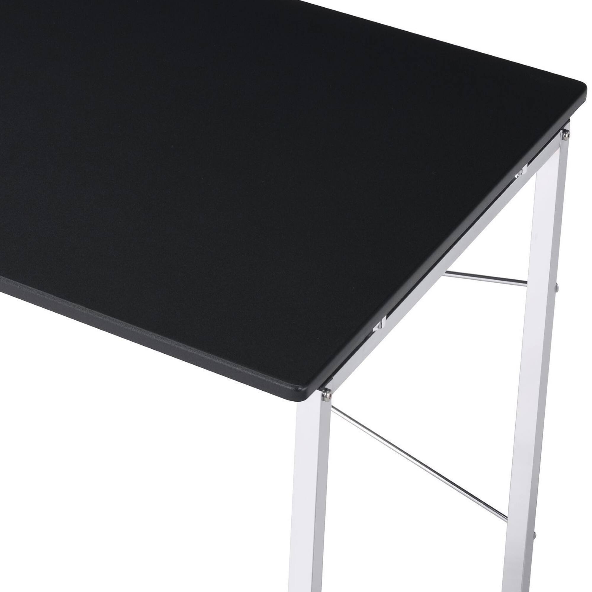 Back. GOODSILO - Modern Writing Desk with Metal Frame and X-Shape Support Bar for Home Office - Black+Chrome.