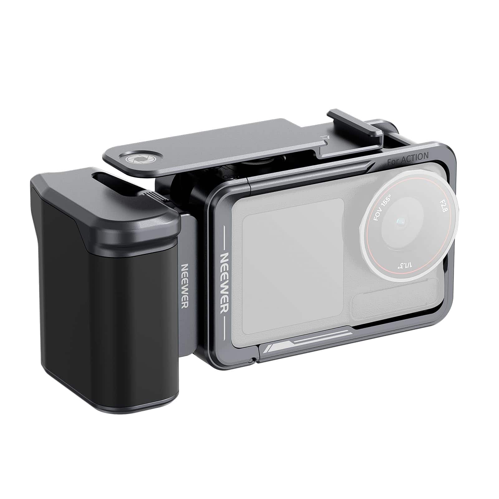 Neewer - Cage & Side Handle Kit for DJI Action 5 Pro/4/3, Magnetic Mount, Dark Gray, AC014+AC034 - Black