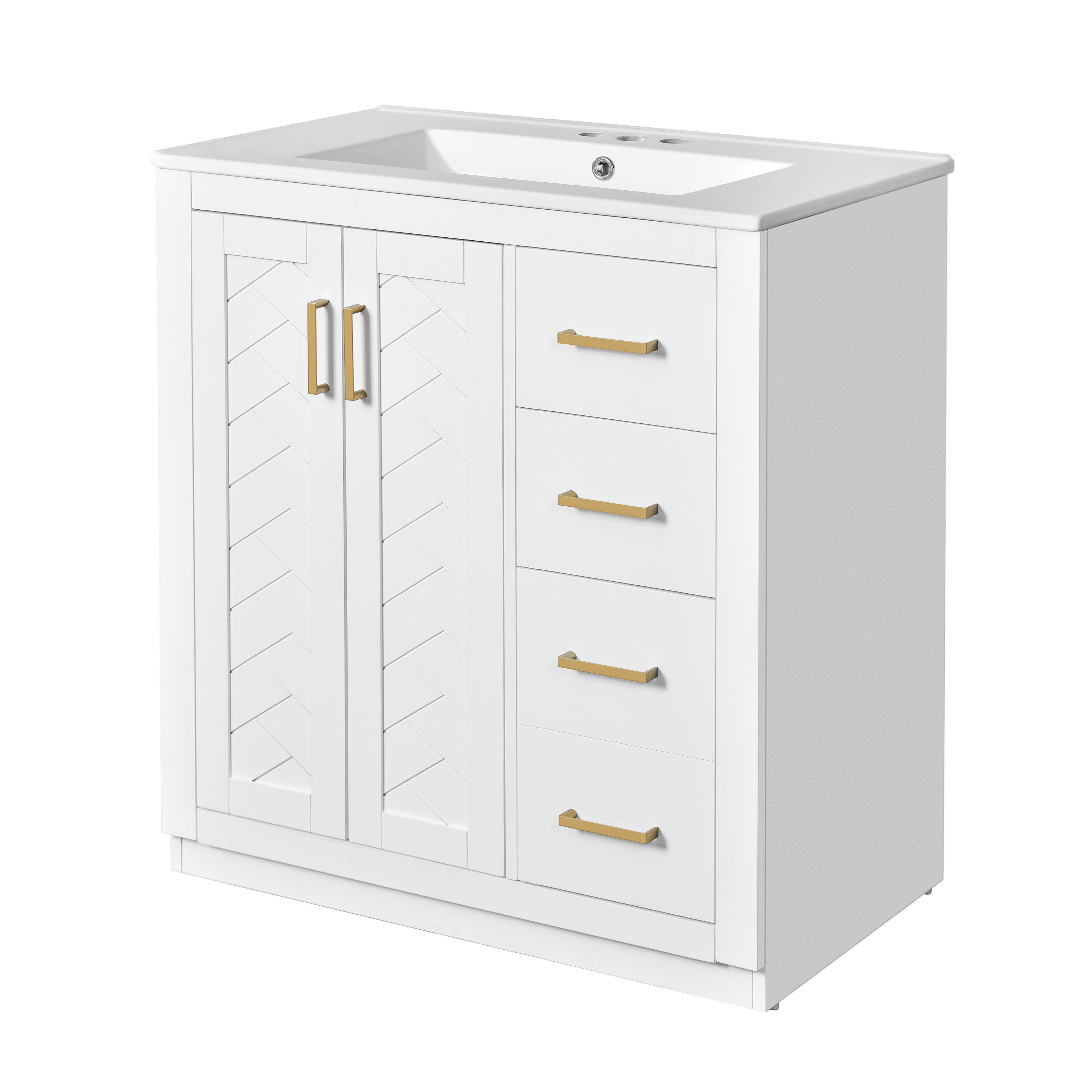 Alt View 9. Boyel Living - 30 Inch Bathroom Vanity White with Ceramic Sink Solid Wood Frame 3 Drawers - White.