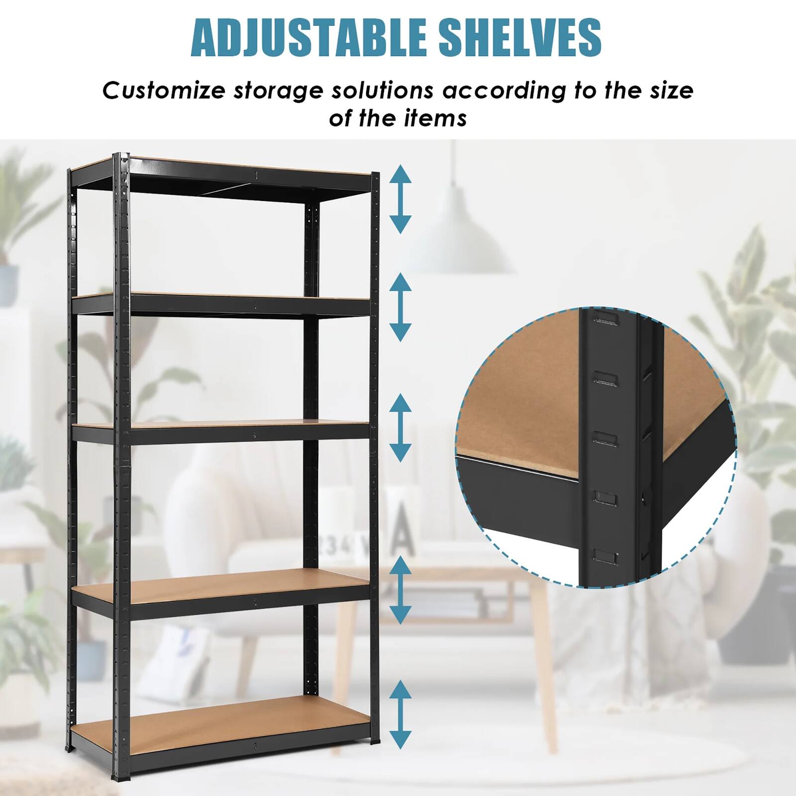 Alt View 3. Winado - 43" x 18" x 71" 5 Tiers Heavy Duty Adjustable Storage Shelf Rack Organizer Metal Bookcase Shelving Unit for Garage Home - Black.
