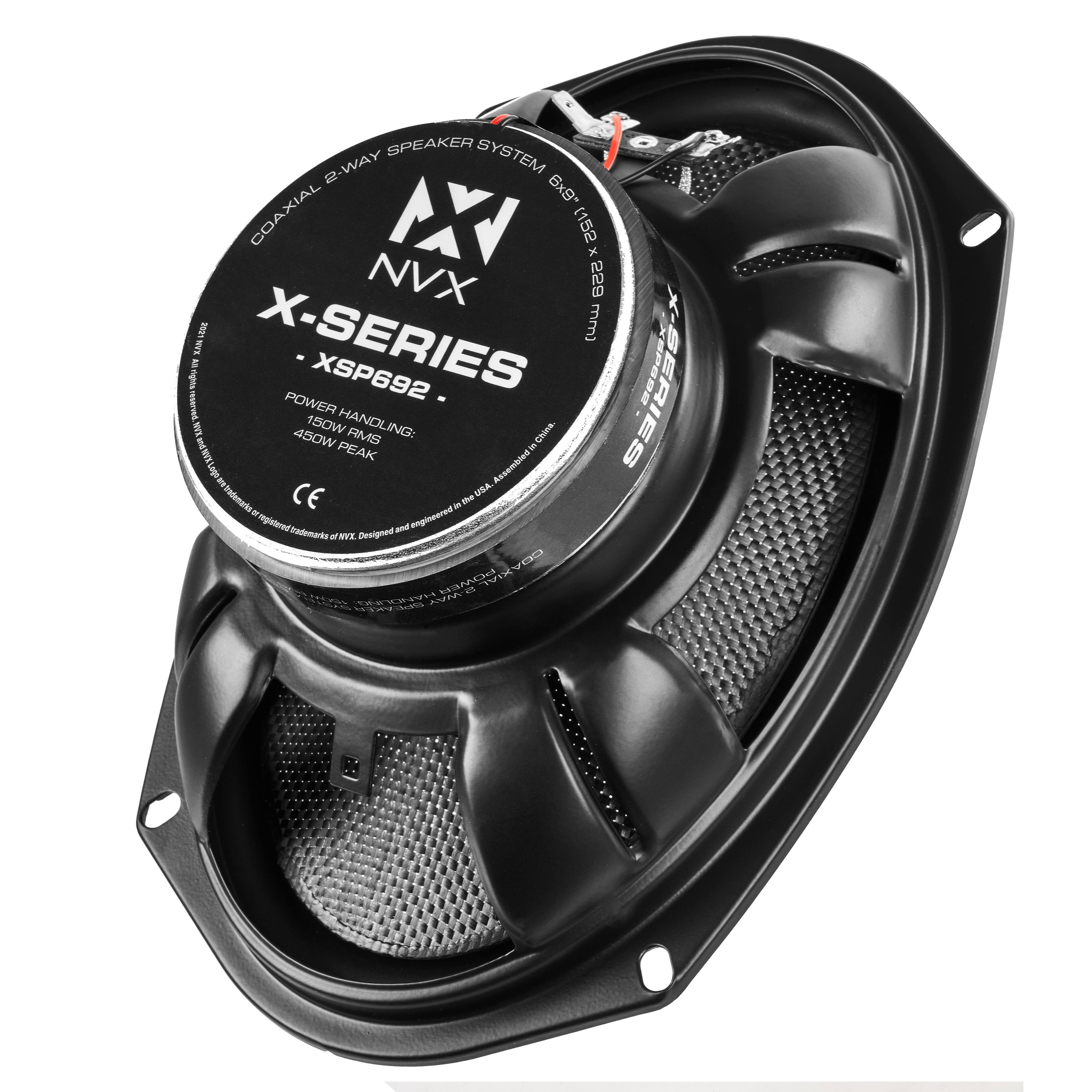 SPEAKER SYSTEM 2-WAY - 6X9 COAXIAL NX (152 x 152 mm)  
X-SERIES  
XSP692  
POWER HANDLING:  
150W RMS  
450W PEAK  

CE  
USA  
Designed and engineered in the USA.  
NVX  
X-SERIES  
COAXIAL 2-WAY SPEAKER SYSTEM  
POWER HANDLING:  
150W RMS  
450W PEAK  

CE  
USA  
Designed and engineered in the USA.