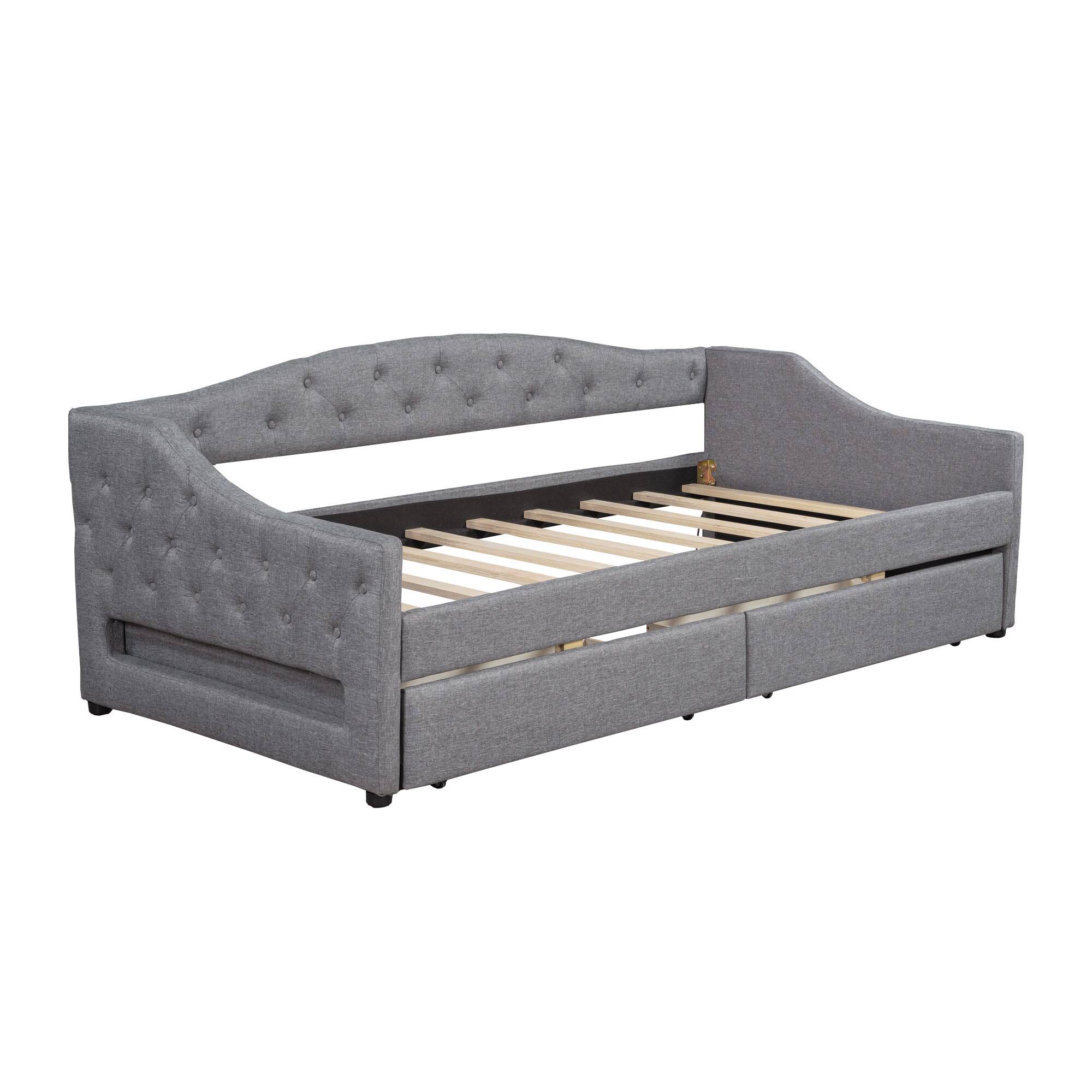 Left. Whisen - Twin XL Size Daybed with Storage Drawers & LED Lights, Upholstered Bed Frame for Bedroom & Guest Room - Gray.