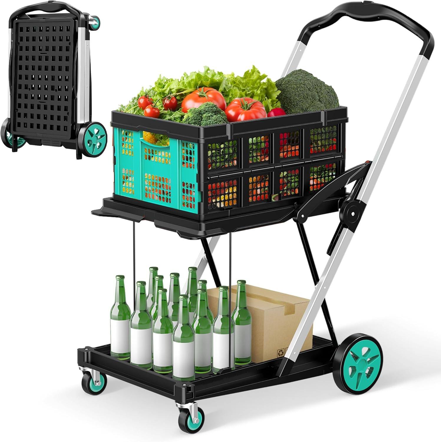 Alt View 5. Silvel - Collapsible Shopping Cart, 8-in-1 200LBS Multi Functional Utility Cart with 1 Storage Crate, Adjustable Handle - Blue.