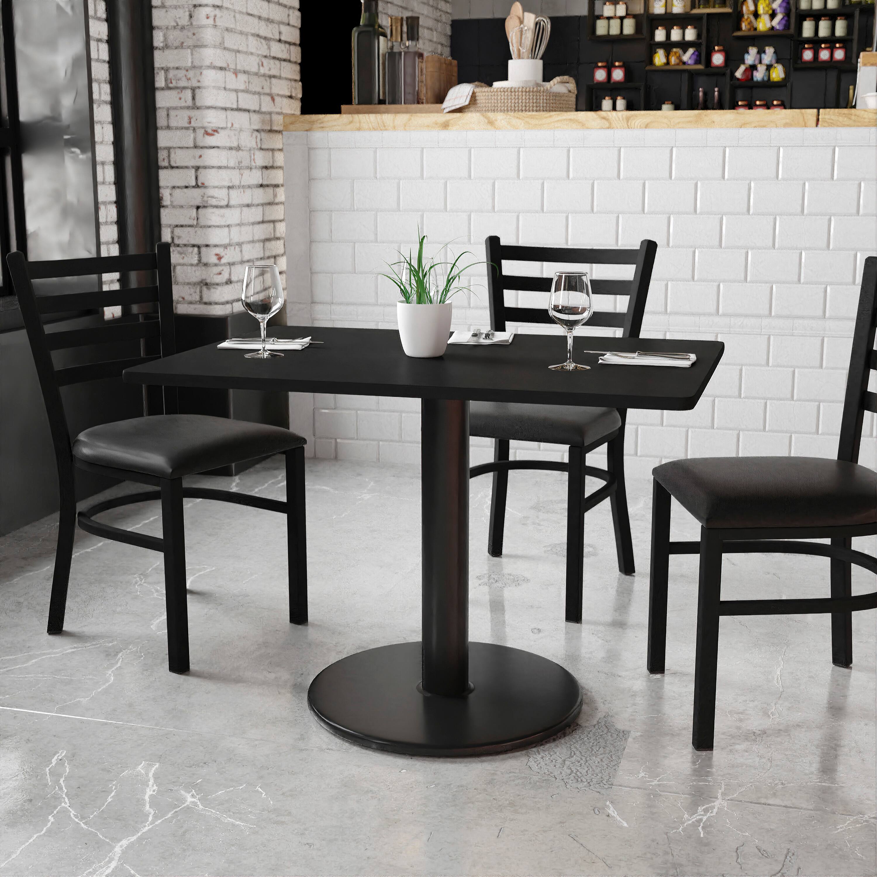 Angle. Flash Furniture - Stiles 30'' x 42'' Rectangular Black Laminate Table Top with 24'' Round Table Height Base - Black.