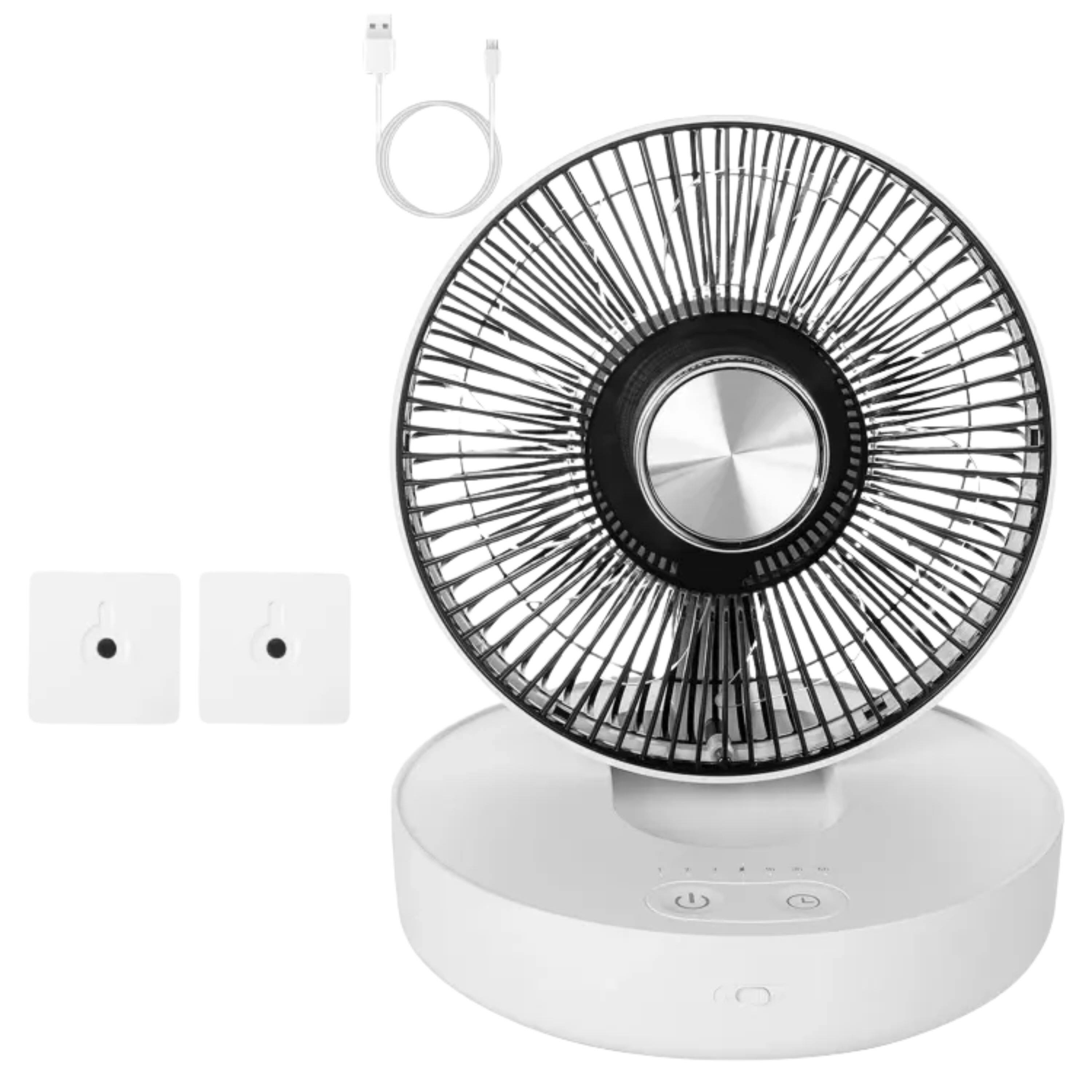 Front. Kitcheniva - Foldable LED Wall Mount Fan Rechargeable with Multi Speed and Brightness Settings - White.