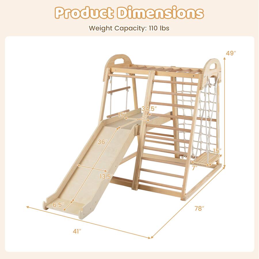 Costway 8 in 1 Jungle Gym with Slide, Monkey Bar, Swing, Rope Ladder ...