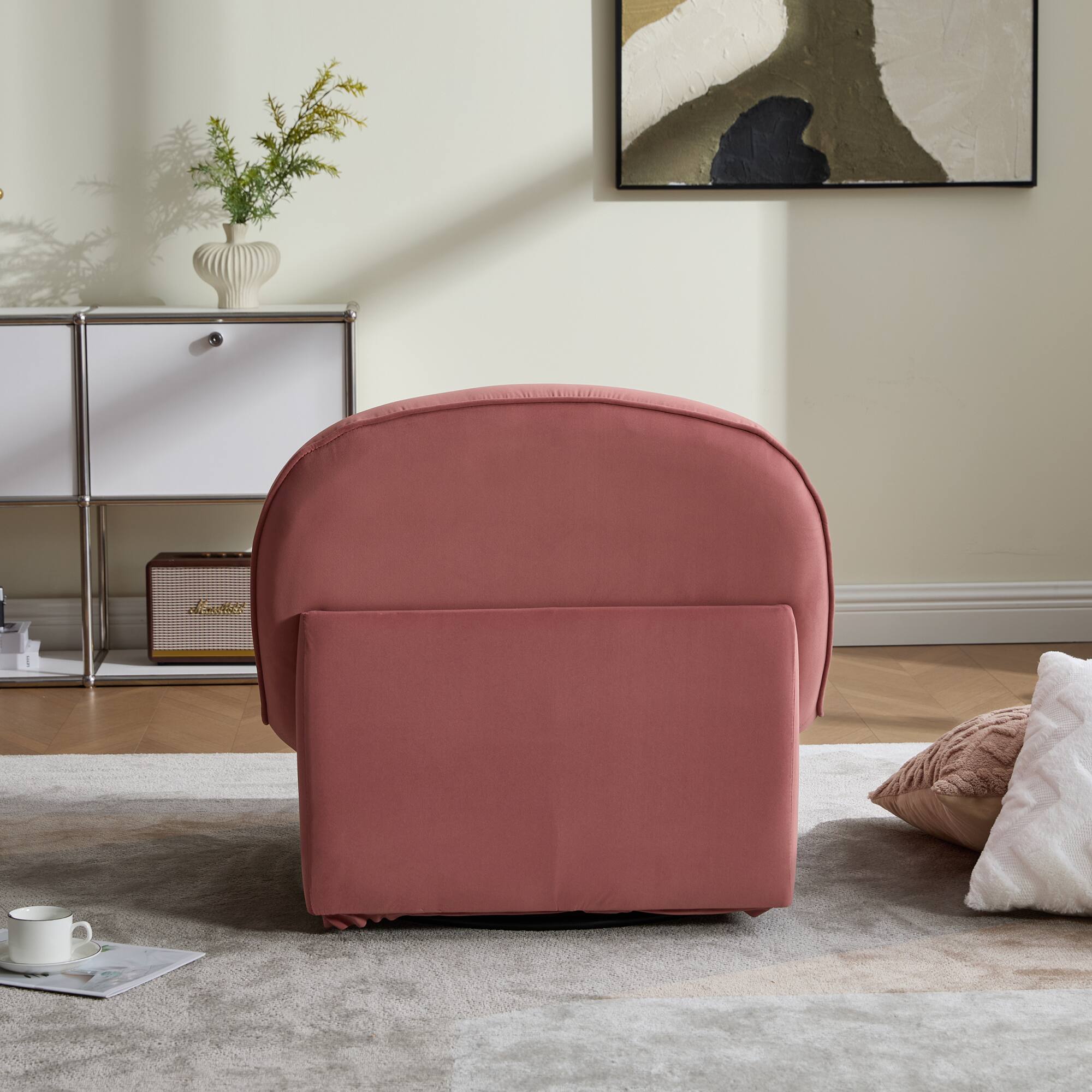 Alt View 1. GOODSILO - Pumpkin-Shaped Velvet Swivel Accent Chair with 360-Degree Rotation for Living Room, Bedroom, or Office - Coral.