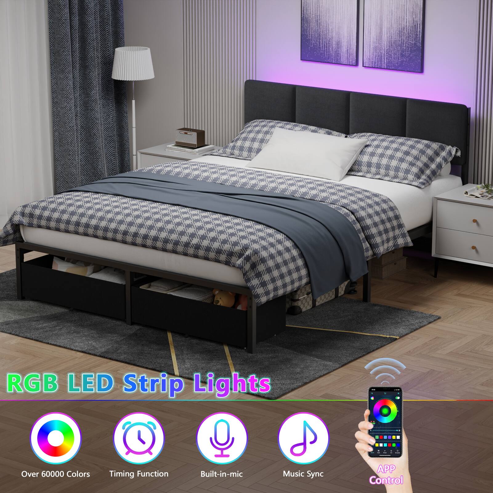 RGB LED Strip Lights - Over 60000 Colors Timing Function Built-in-mic Music Sync APP Control