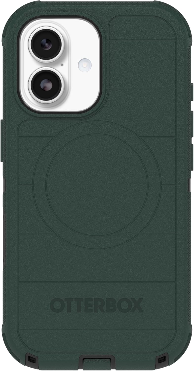 Left. OtterBox - OtterBox iPhone 17 (Only) Bundle: Defender Series Case & Screen Protector - Case Only - Rugged - Snaps on MagSafe - Roasted Cashew Mist (Green & Black).