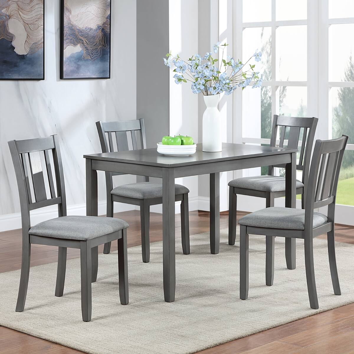 Loheer 5 Piece Dining Table Set, Rectangular Wood Table with Four ...