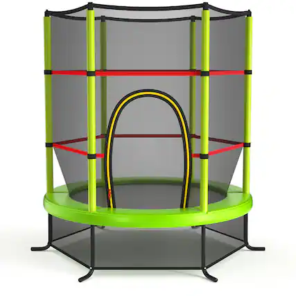 Front. Gymax - Gymax 55'' Recreational Trampoline for Kids Trampoline w/ Enclosure Net Green - Green.