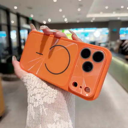 Front. Dteck - Magnetic Shockproof Phone Case for Apple iPhone 17 Pro Max, CD Texture Slim Hybrid Protective Cover Built-in Lens Film - Orange.