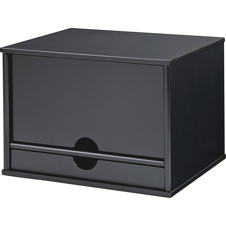 Angle. Victor - Victor Midnight Black Collection Wood Desktop Organizer 4 Compartment 1 Drawer 14 x 10.75 x 9.75  Non slip Stackable - Black.