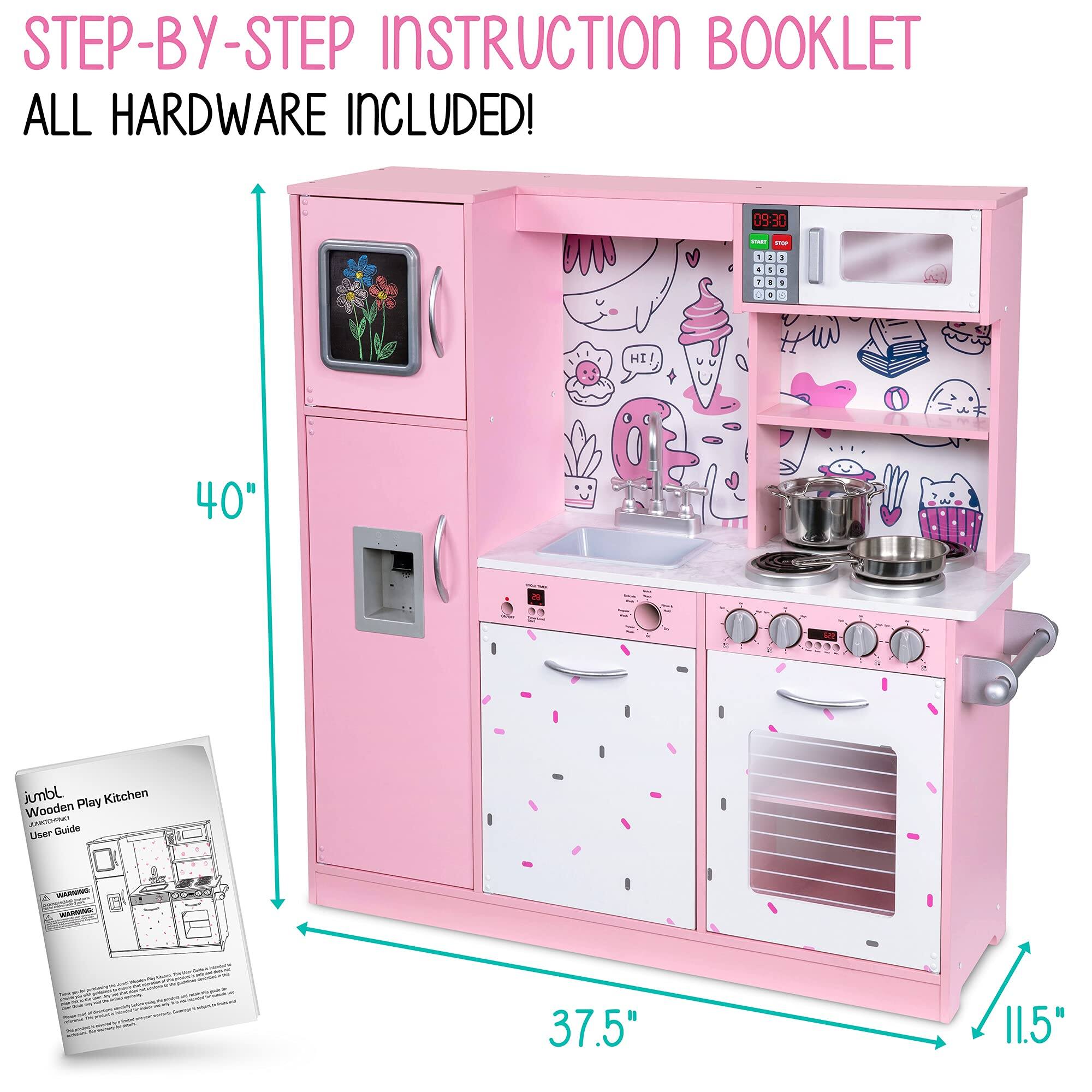 STEP-BY-STEP INSTRUCTION BOOKLET ALL HARDWARE INCLUDED! 09:30 - -   . C - - - d - - - 6 HI! 40" Lor jumbl Play Kitchen Wooden Aaa User Guide A -  . WAI 37.5" 11.5"