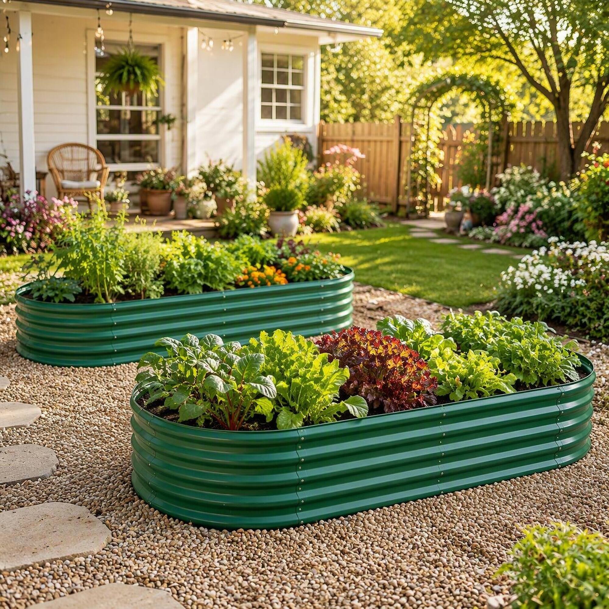 Left. RYHNUYNE - Galvanized Raised Garden Bed 8x4x1ft for Vegetables Herbs and Flowers Heavy Duty Metal Planter Box with Rust Proof - Green.