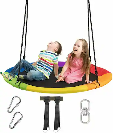 Front. Gymax - Gymax 40'' 770 lbs Flying Saucer Tree Swing Kids Gift w/ 2 Tree Hanging Straps Colorful - Multi-color.
