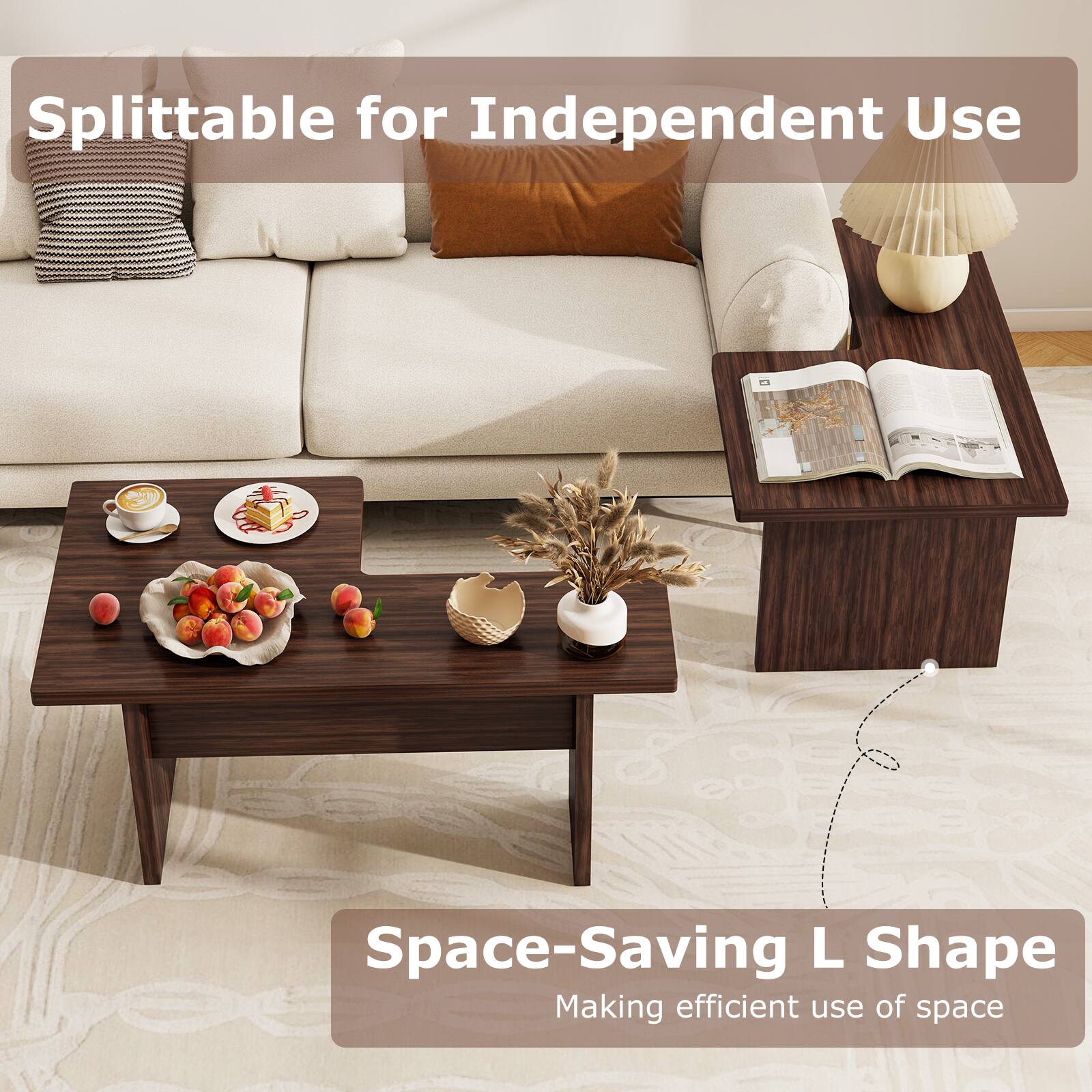 - Splittable for Independent Use
- Space-Saving L Shape
- Making efficient use of space