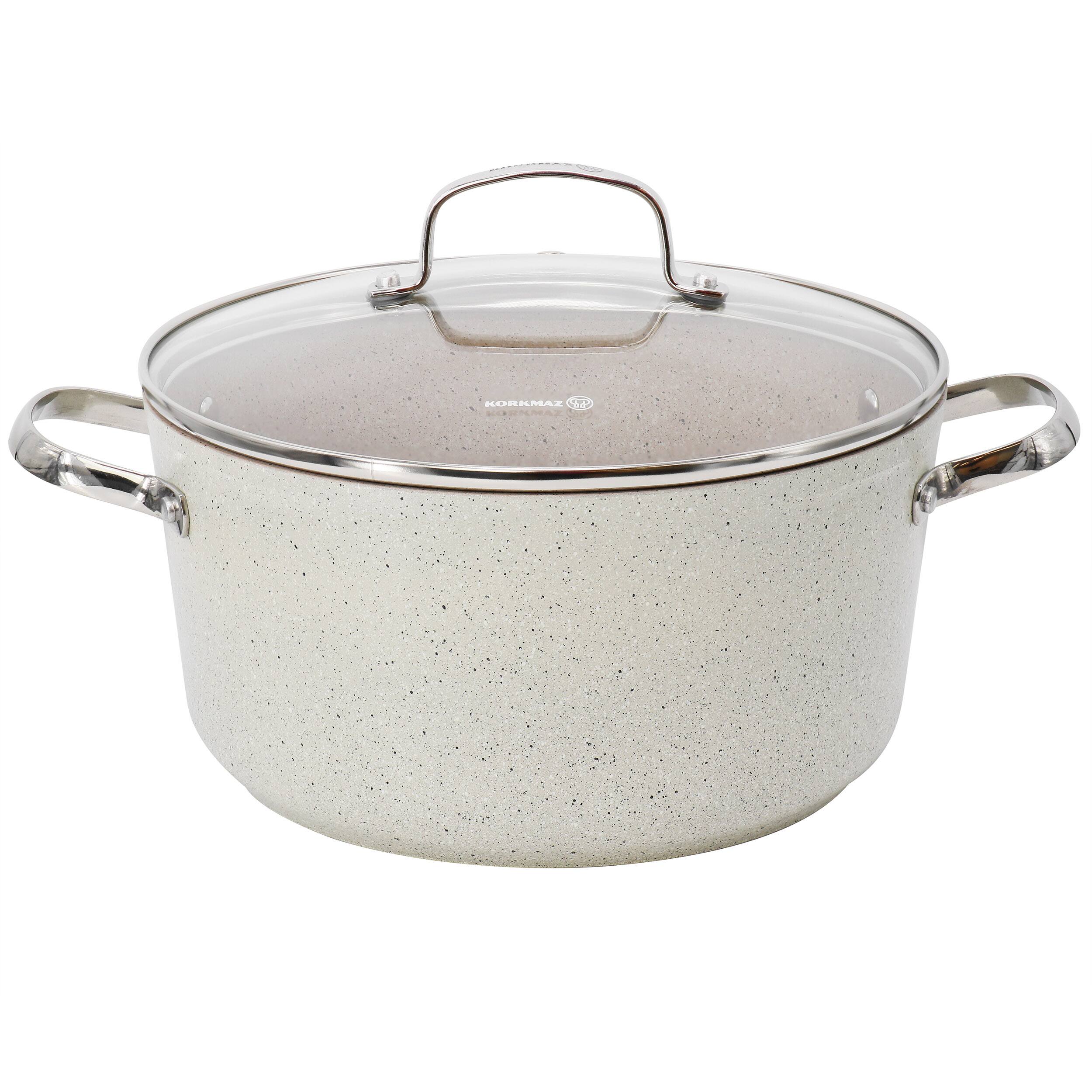 Front. Korkmaz - Korkmaz Granita 8 Liter Aluminum Nonstick Casserole with Lid in Tan - Tan.
