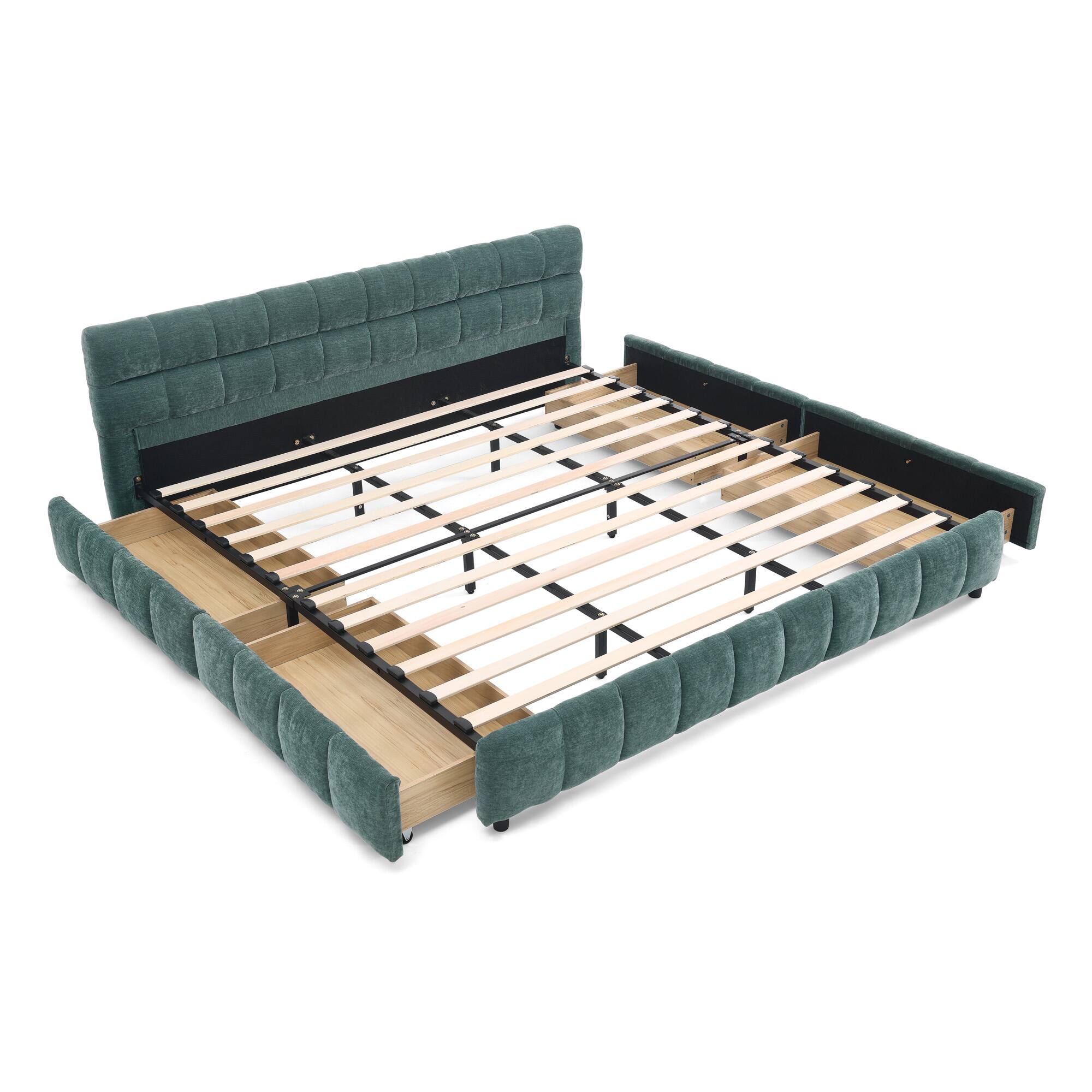 Alt View 4. Anysun - King Chenille Upholstered Bed Frame with Headboard - Solid Construction & Storage Drawer. - Blue.