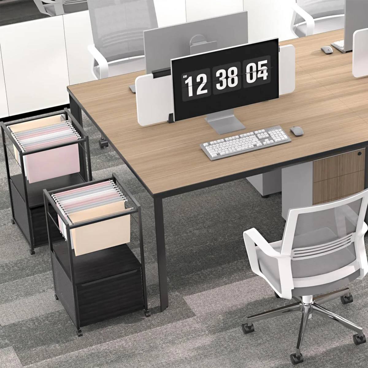 Left. SlickBlue - Rolling File Cabinet with Metal Frame, Wood Panels, and Open File Bar - Black.