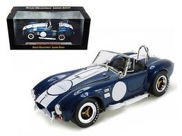 Shelby Collectibles - 1965 Shelby Cobra 427 S/C Dark Blue Metallic White Stripes with Carroll Shelby Signature on Trunk 1/18 - Dark Blue Metallic with White