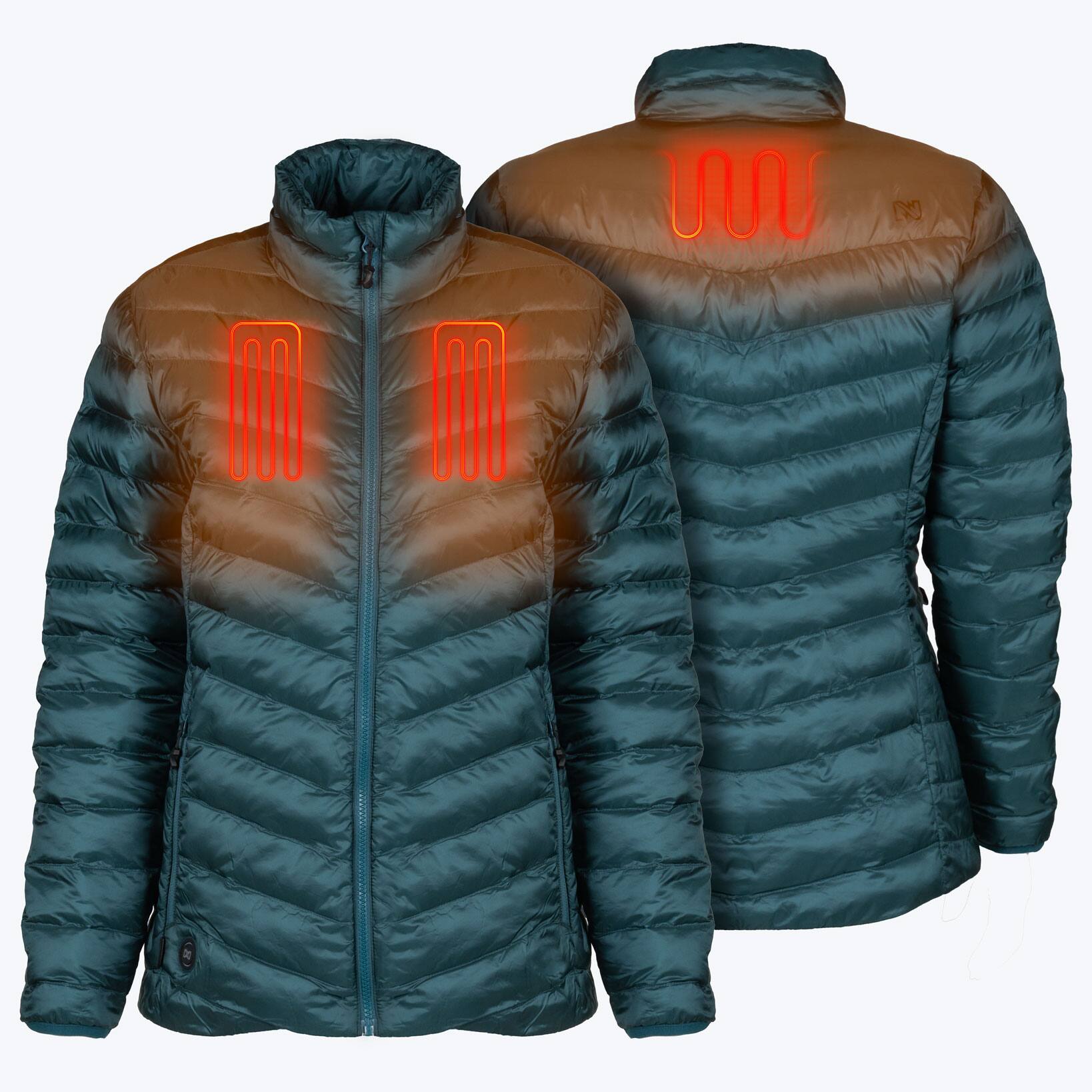 Angle. Mobile Warming - Women's Backcountry Xtera Heated Jacket - Teal.