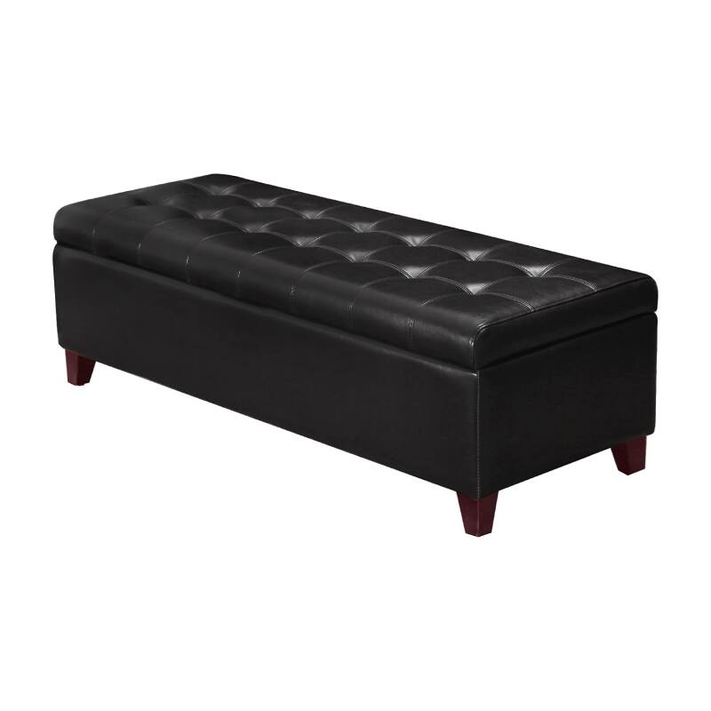 Front. Lumina Wise - Black Bonded Leather Ottoman Storage Bench - Black.