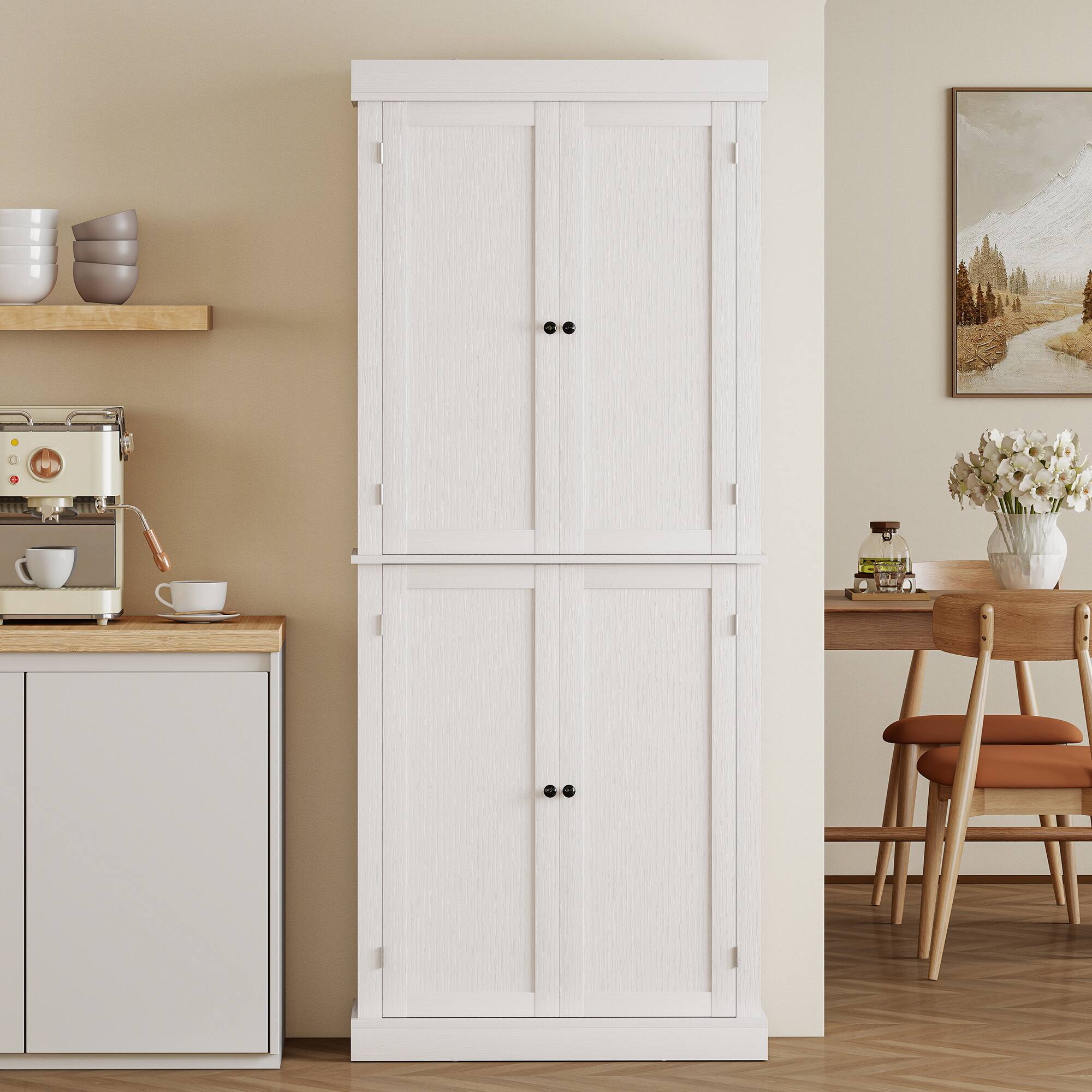 Alt View 8. Homcom - Kitchen Cabinet, Pantry Storage Cabinet with Doors and Shelves, Freestanding Food Pantry Cabinet - White Wood Grain.