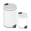 Front. Innovaze - 3.2 Gal./12-Liter and 0.8 Gal./3 Liter Stylish Round White Metal Step-on Trash Can Set - White.