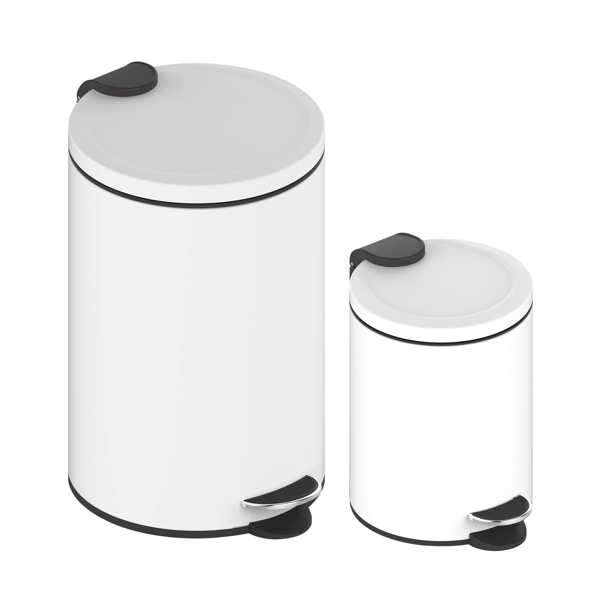 Front. Innovaze - 3.2 Gal./12-Liter and 0.8 Gal./3 Liter Stylish Round White Metal Step-on Trash Can Set - White.