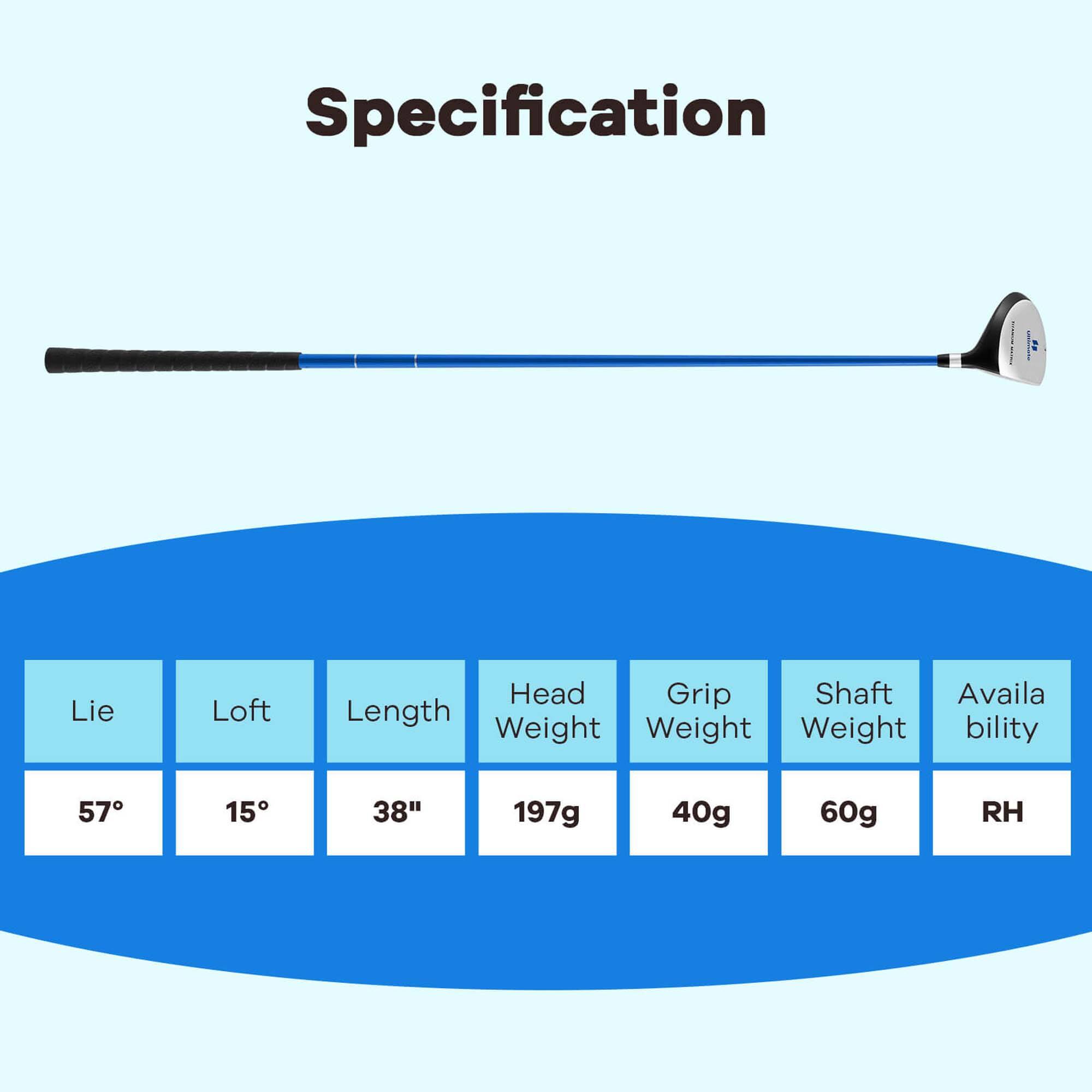Specification

Lie: 57°  
Loft: 15°  
Length: 38"  
Head Weight: 197g  
Grip Weight: 40g  
Shaft Weight: 60g  
Availability: RH