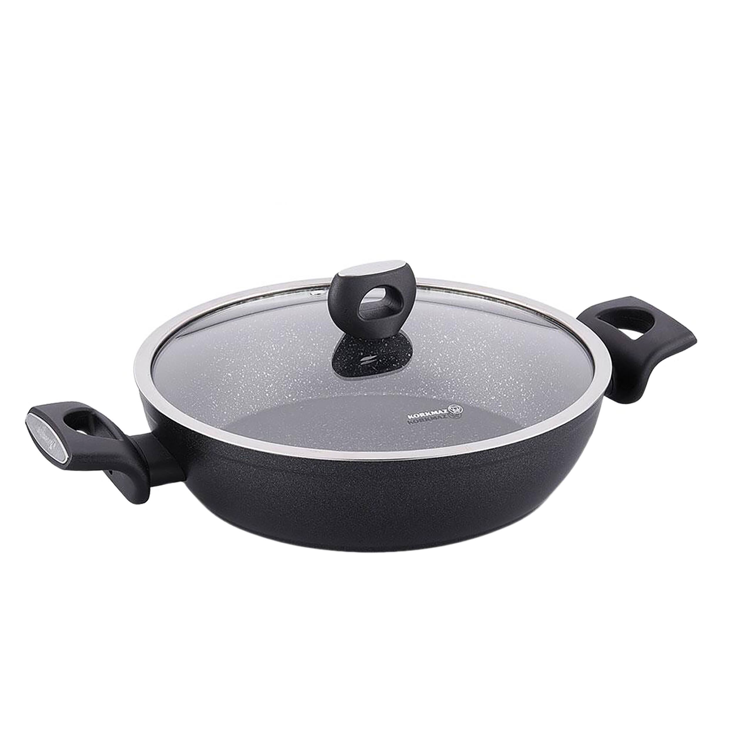 Front. Korkmaz - Korkmaz Nora 2 Piece 3 Liter Alumium Nonstick Low Casserole Dish with Lid - Black.