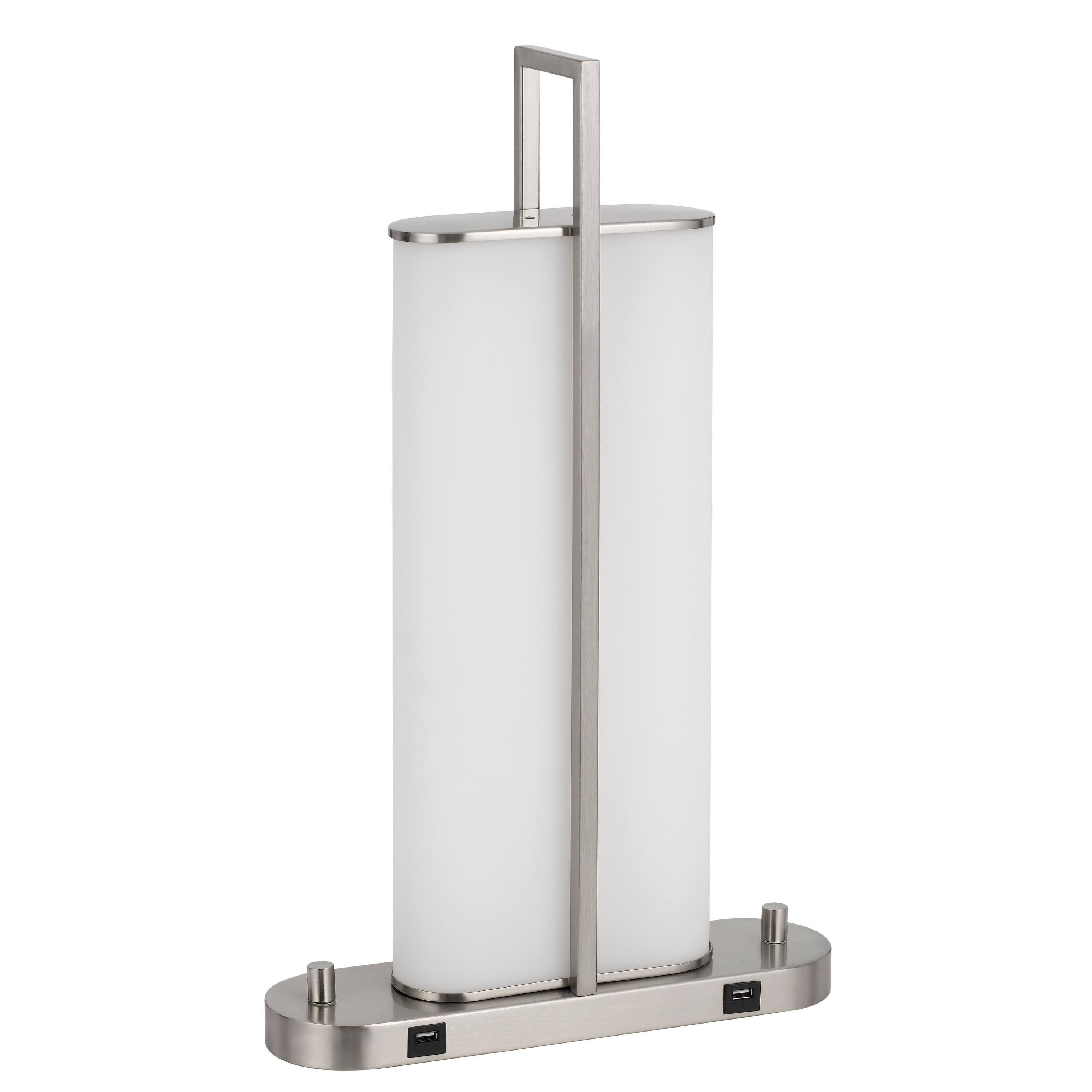 Angle. Manhattan Lane - Mora Table Lamp Acrylic Shade, 2 USB, LED Lights, Chrome Steel 23 Inch - Silver, White.