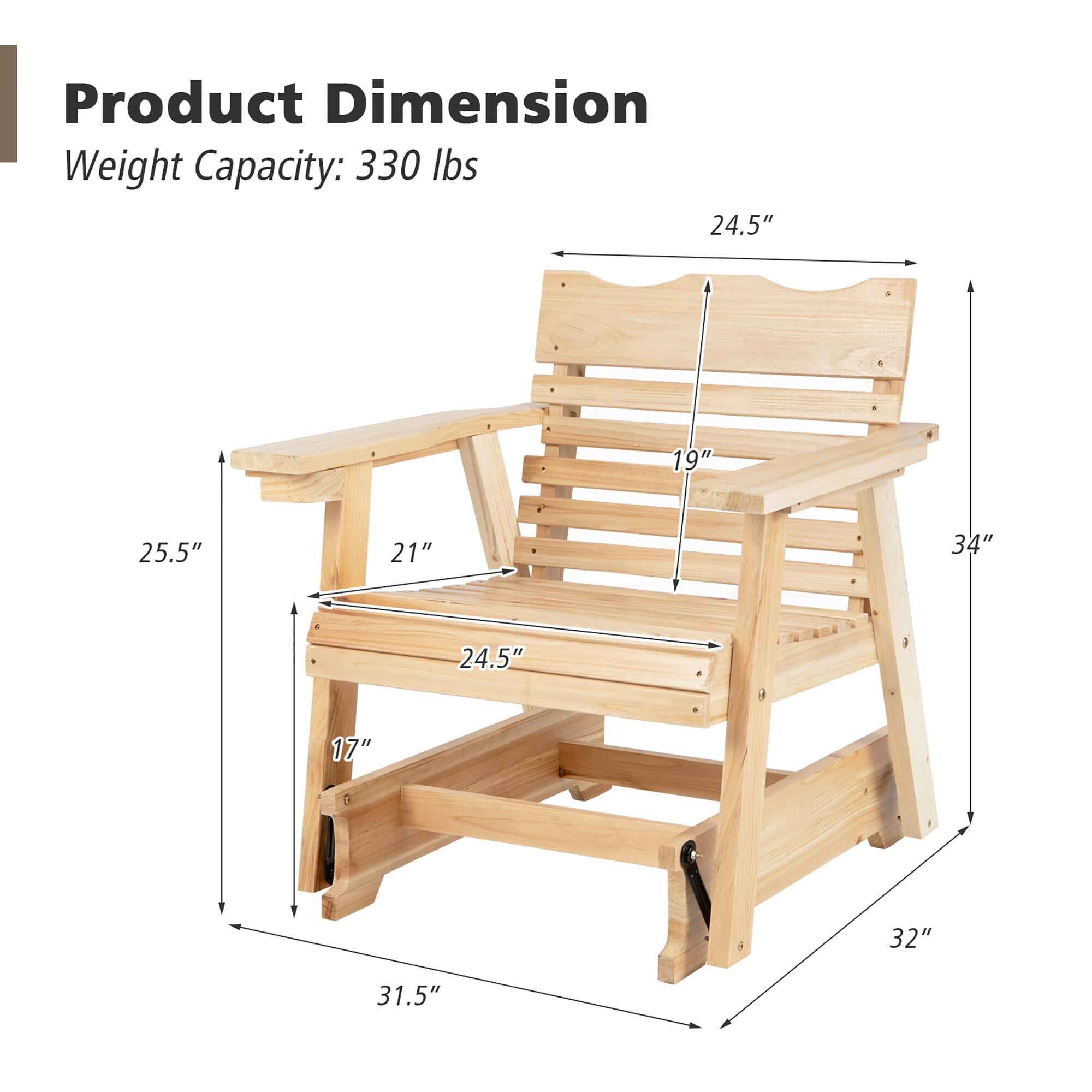 Product Dimension  
Weight Capacity: 330 lbs  

- 24.5"  
- 19"  
- 25.5"  
- 21"  
- 24.5"  
- 17"  
- 31.5"  
- 32"  
- 34"