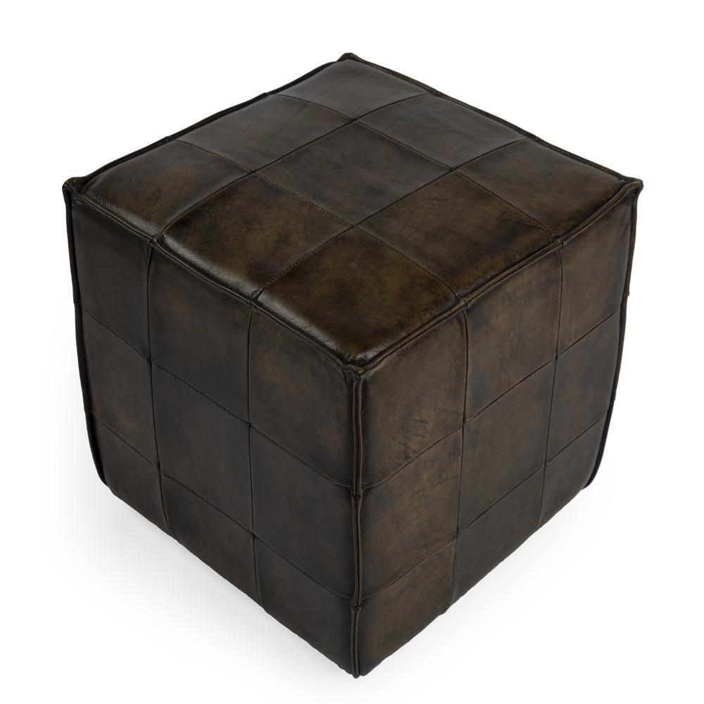 Left. Butler Specialty - Leon Leather Cube Ottoman - Dark Brown.