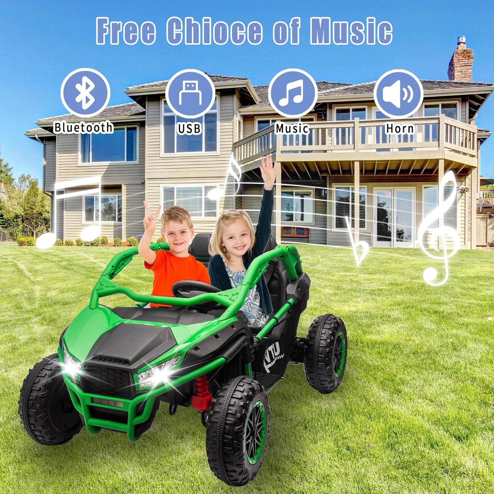 Free Choice of Music

- Bluetooth
- USB
- Music
- Horn