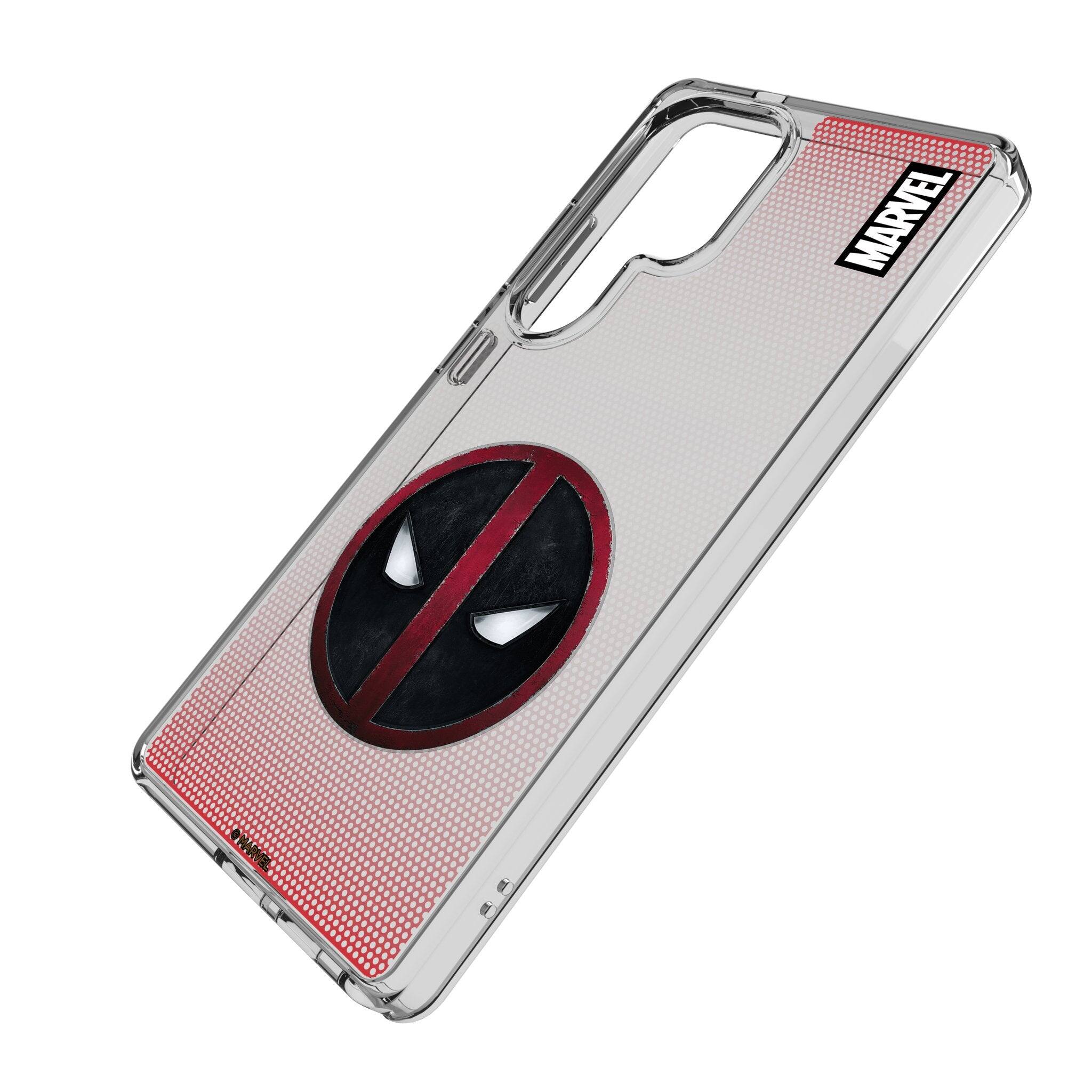 Angle. Keyscaper - Marvel Grid Clear Phone Case - Samsung Galaxy S23 Ultra - Deadpool.