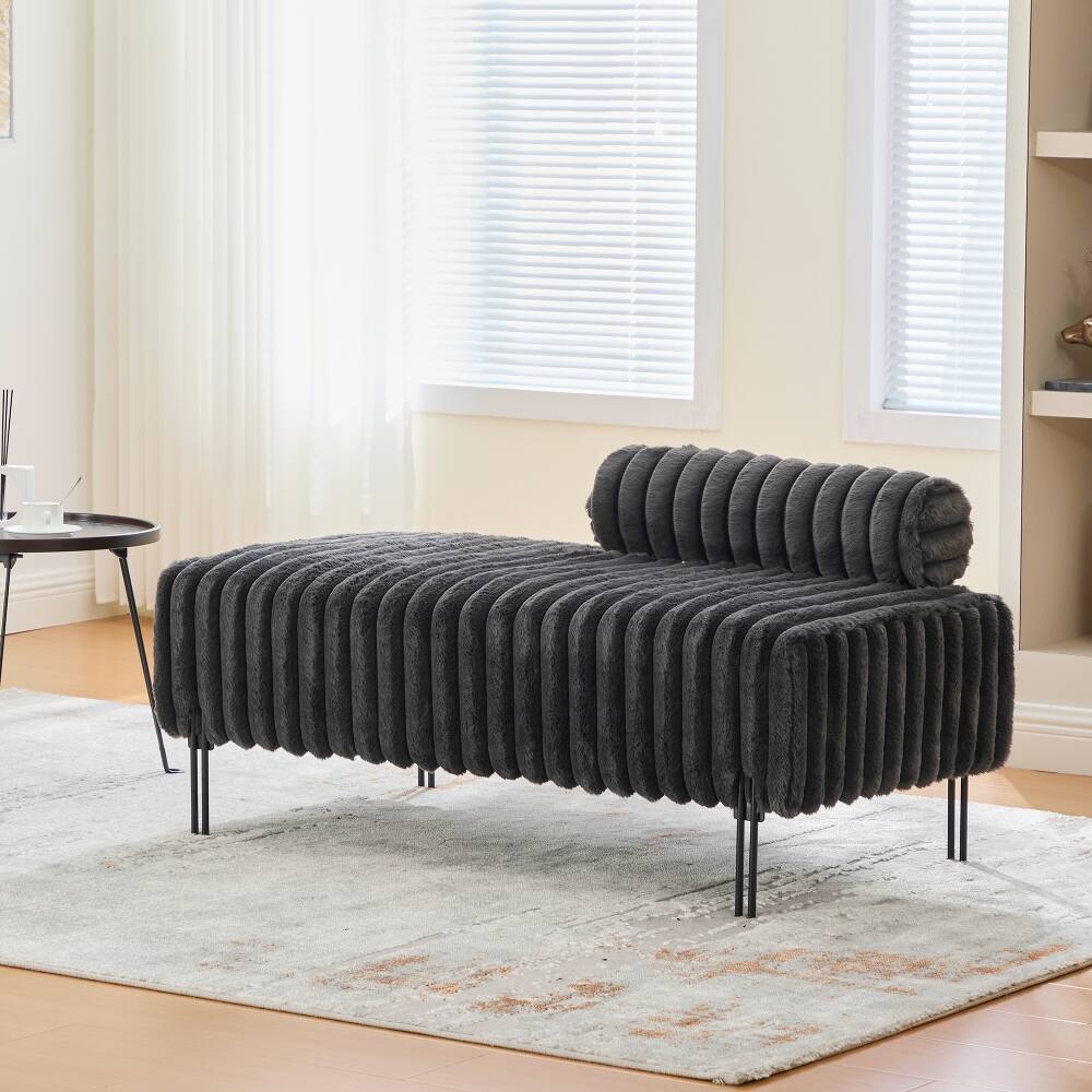 Angle. Ropilly - Ropilly Upholstered Bedroom Bench Mini Loveseat with Adjustable Back Faux Fur End of Bed Small Sofa Charcoal - Charcoal.