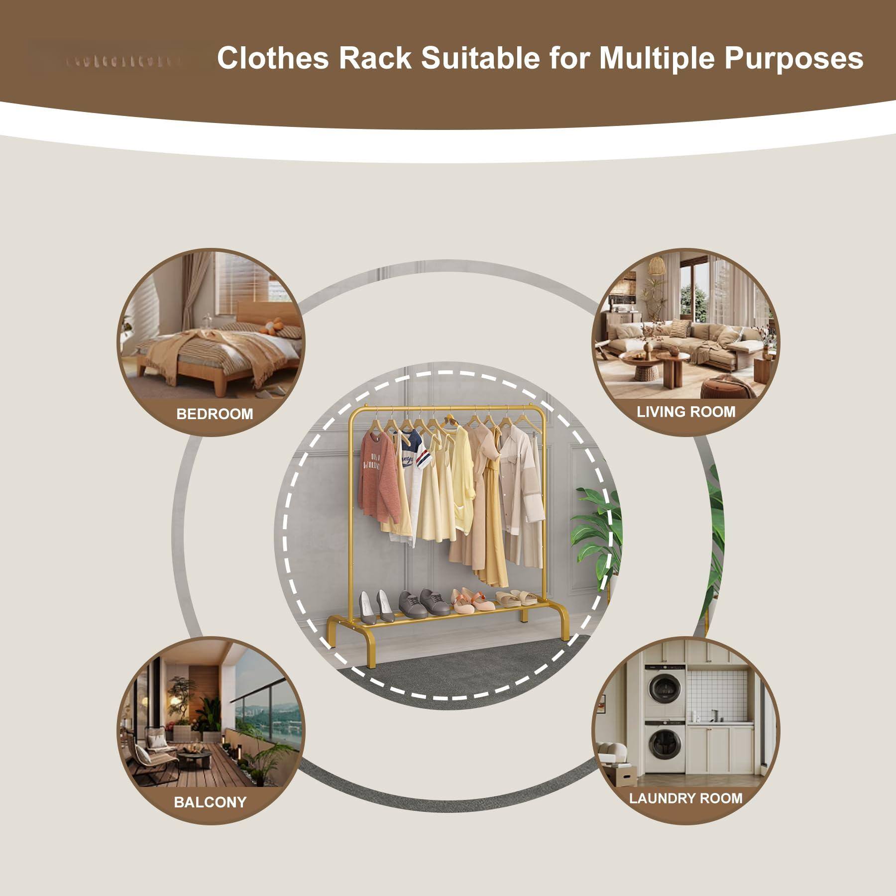 Clothes Rack Suitable for Multiple Purposes

- BEDROOM
- LIVING ROOM
- BALCONY
- LAUNDRY ROOM