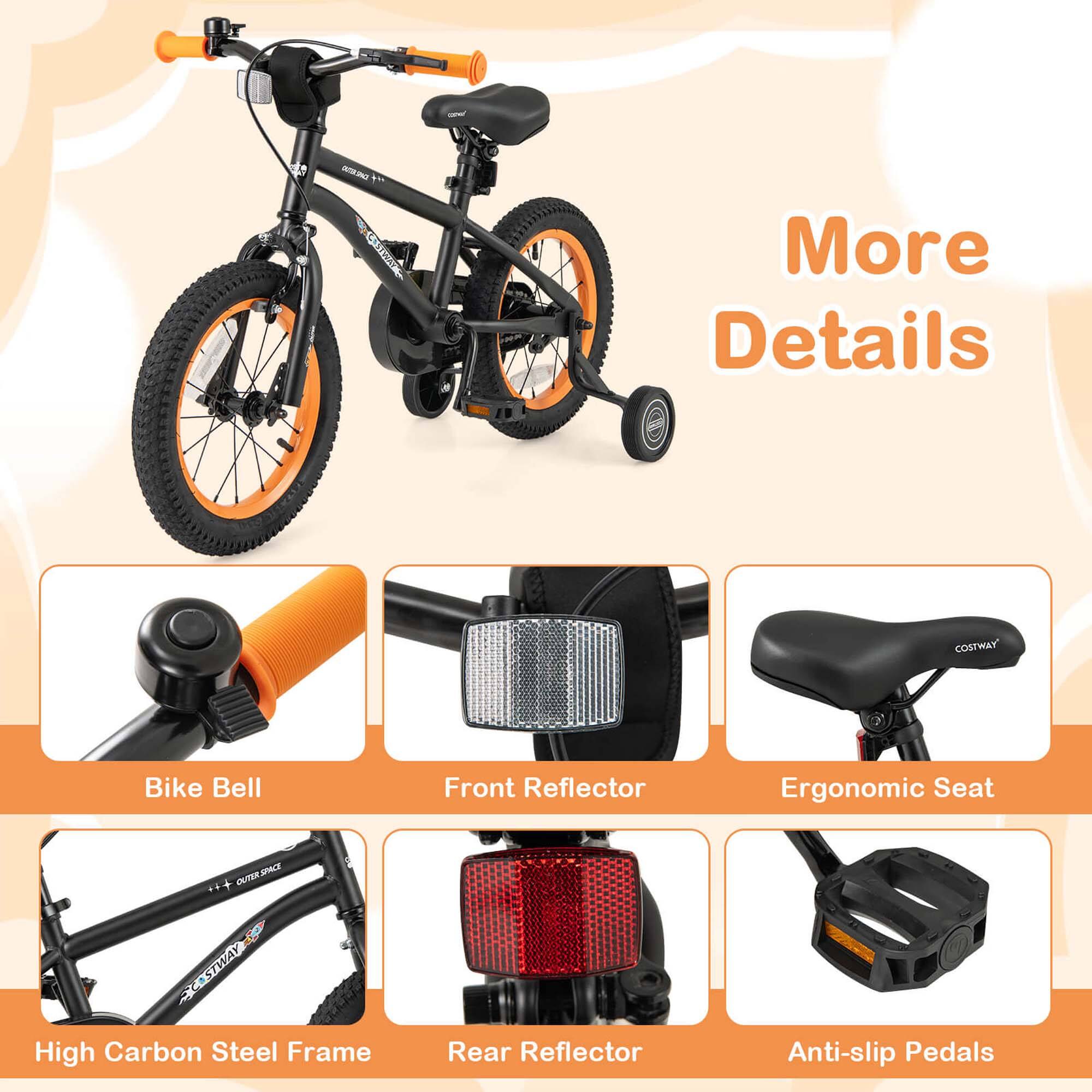 - More Details
- COSTWAY Bike Bell
- Front Reflector
- Ergonomic Seat
- High Carbon Steel Frame
- Rear Reflector
- Anti-slip Pedals
