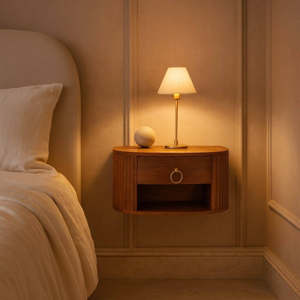 Alt View 2. Artisan Furniture - Artisan Furniture Solid Wood Oval Wall Nightstand - Brown.