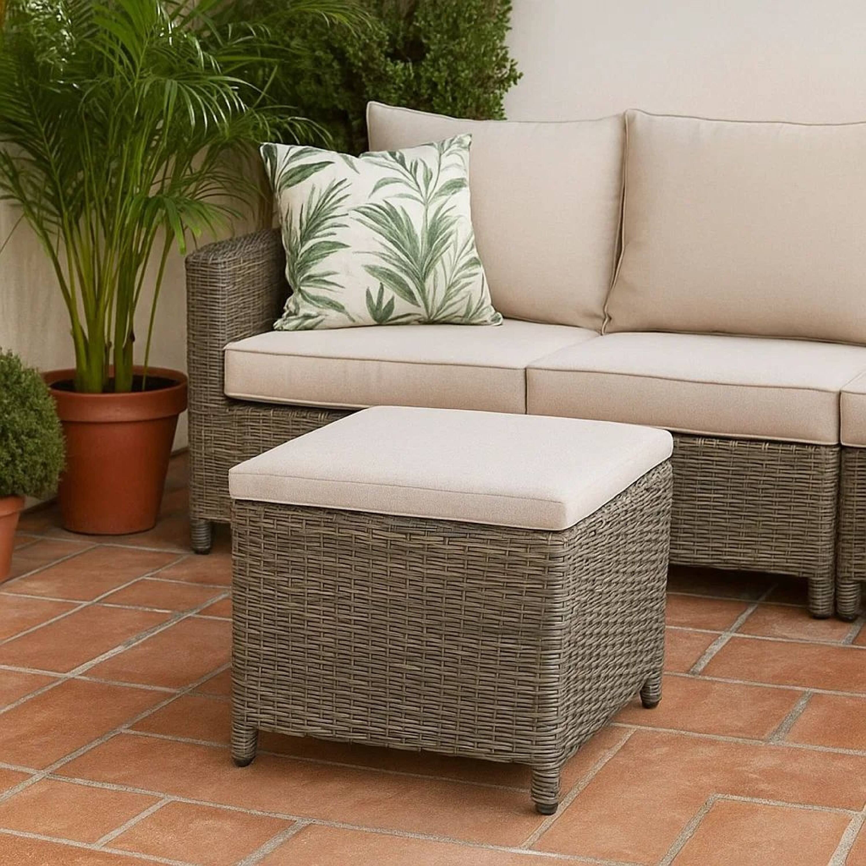 Alt View 7. Manhattan Lane - Foca 18 Inch Outdoor Square Ottoman, Set of 2, Gray Fabric, Faux Wicker - Gray, Brown.