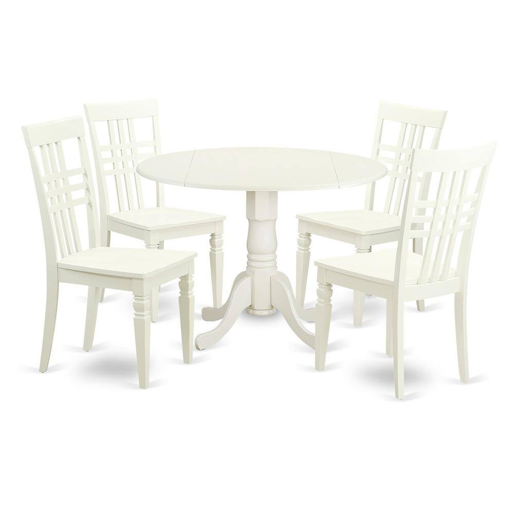 Back. East West Furniture - 5 PC Small Kitchen Table set with a Table and 4 Dining Chairs in Linen White - Linen White.
