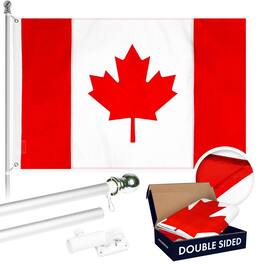 G128 - 6 ft Tangle-Free Spinning Aluminum Flagpole with 3 x 6 ft Double-Sided Embroidered Canada Flag - Assorted Colors