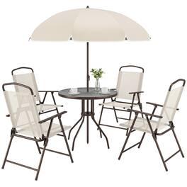 Outsunny - Piece Patio Dining Set for 4 with Umbrella - Beige