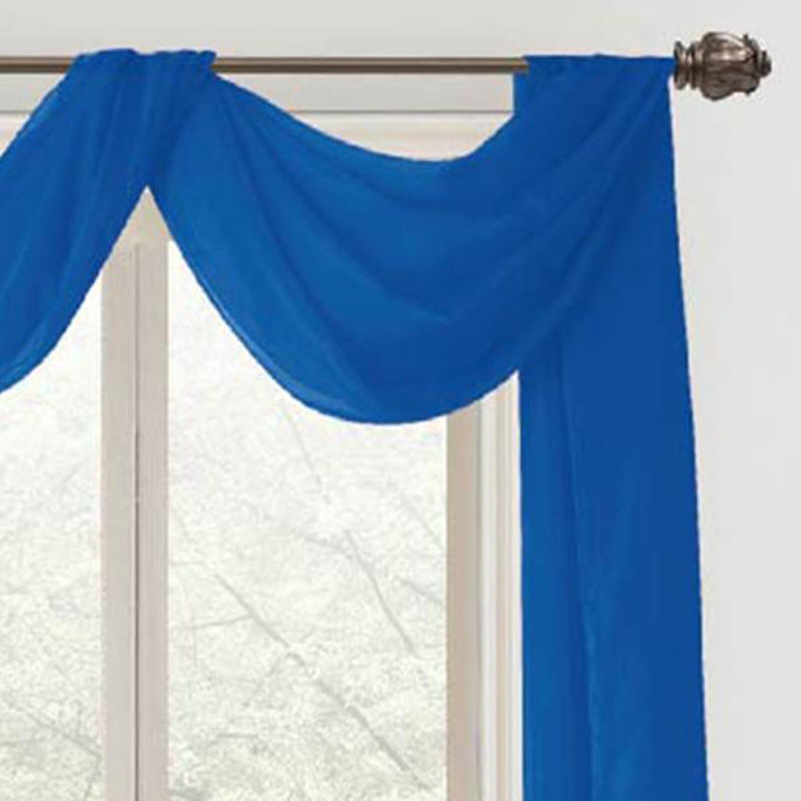 Left. RT Designers Collection - Celine Sheer 55 x 216 in. Sheer Curtain Scarf Valance Navy Blue - Navy.