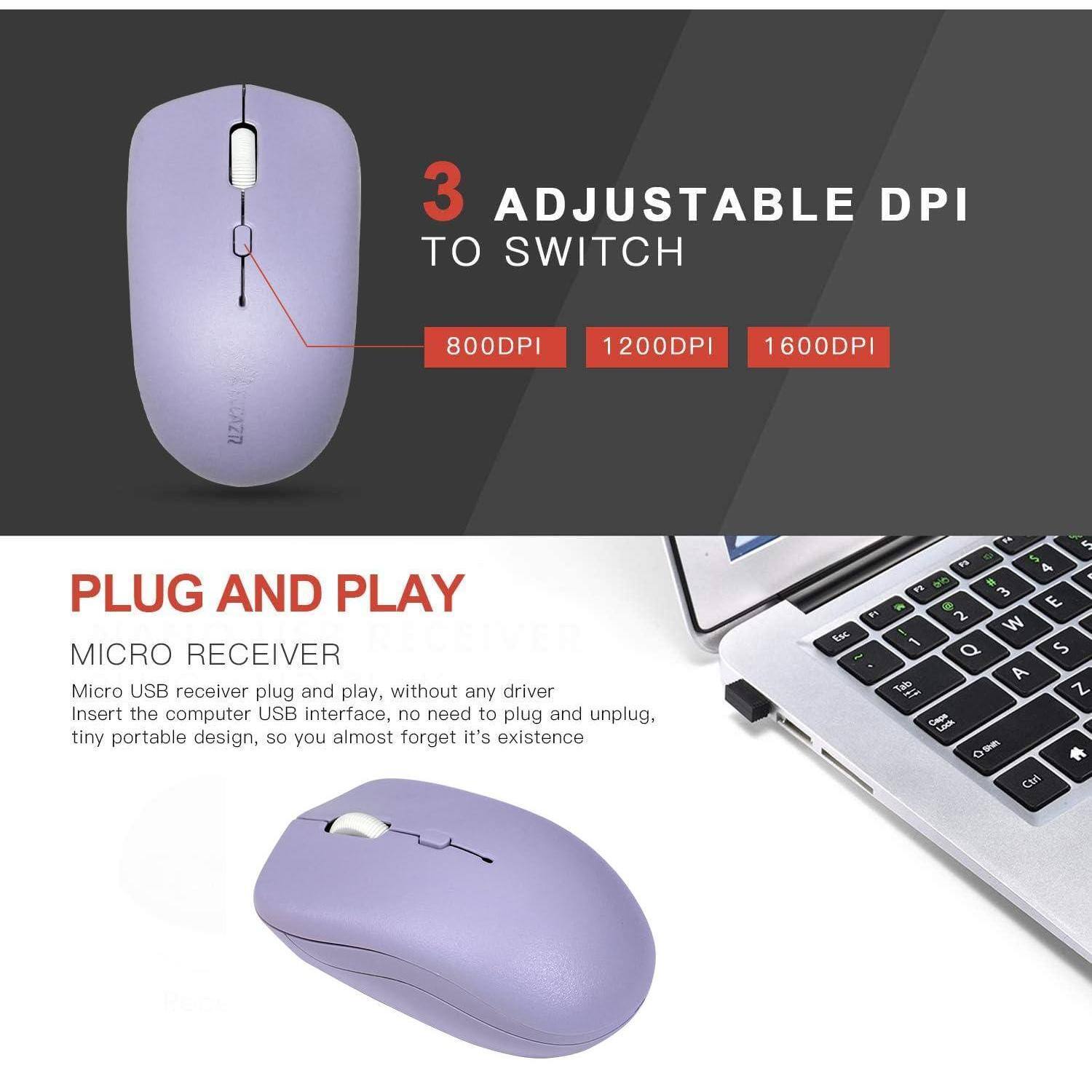 3 Adjustable DPI to Switch  
800DPI 1200DPI 1600DPI  

Plug and Play  
Micro Receiver  
Micro USB receiver plug and play, without any driver. Insert the computer USB interface, no need to plug and unplug, tiny portable design, so you almost forget it's existence.