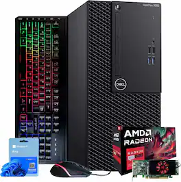 Dell - Refurbished Excellent - Optiplex 3060 Tower Computer Hexa Intel i5-AMD Radeon RX 550-32GB RAM-250GB NVMe+1TB SSD-Gaming Kybd-Win 11 Pro - Black
