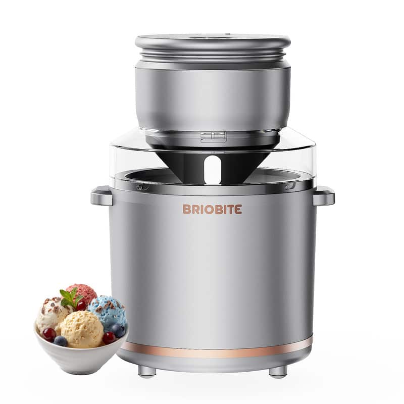 Front. BRIOBITE - 1.1 Quart Ice Cream Maker-Electric Ice Cream Machine for Gelato,Milkshakes&Sorbet,1-2 Servings,Easy to Clean - Silver.