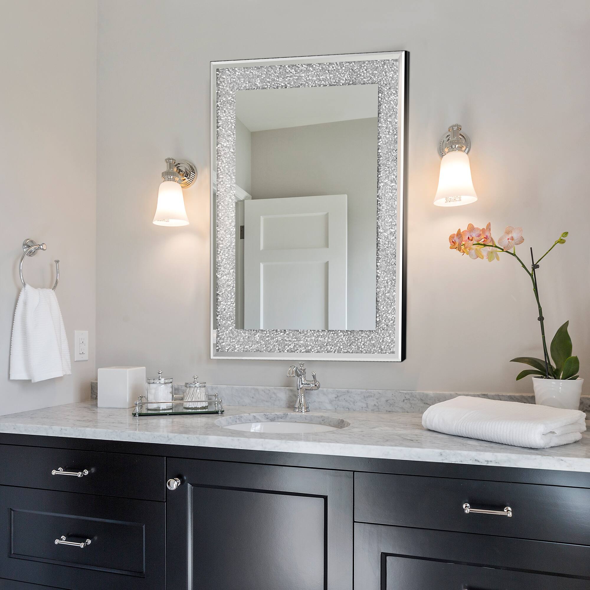 Alt View 2. Breezary - 36 x 24 Modern Decorative Wall Mirror Crushed Diamond Frame Rectangle Vanity Mirror for Bathroom Bedroom Living Room - Black.